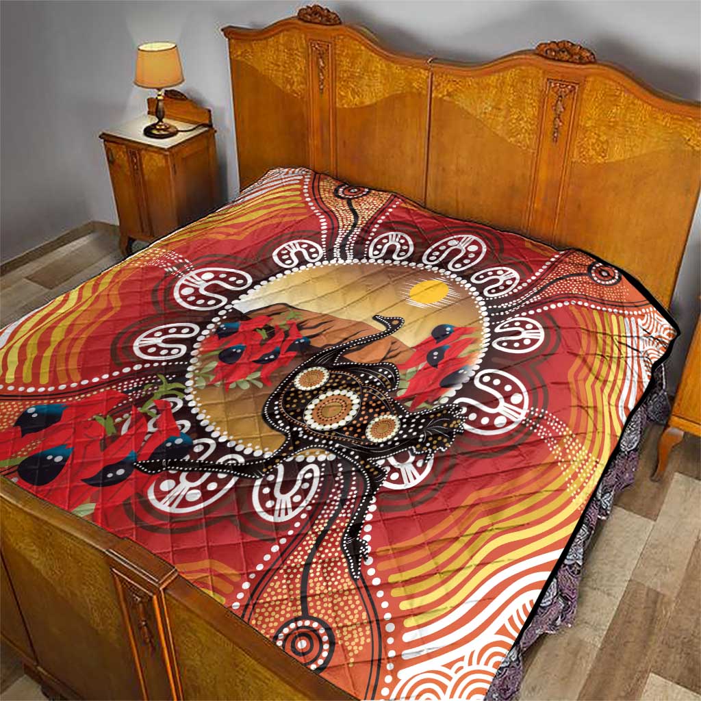 Sturt's Desert Pea And Emu Australia Quilt Uluru Aboriginal Art