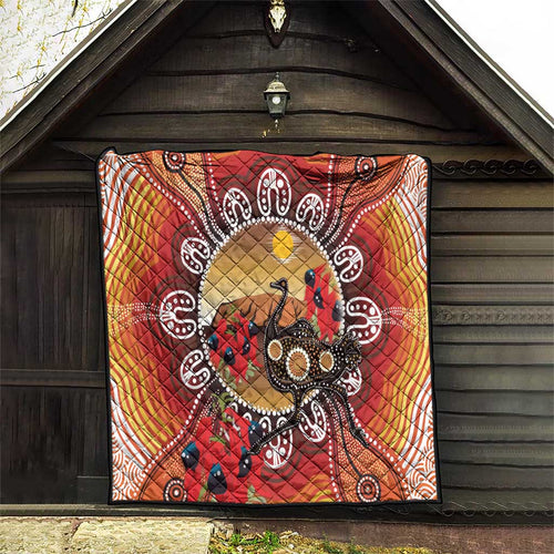 Sturt's Desert Pea And Emu Australia Quilt Uluru Aboriginal Art