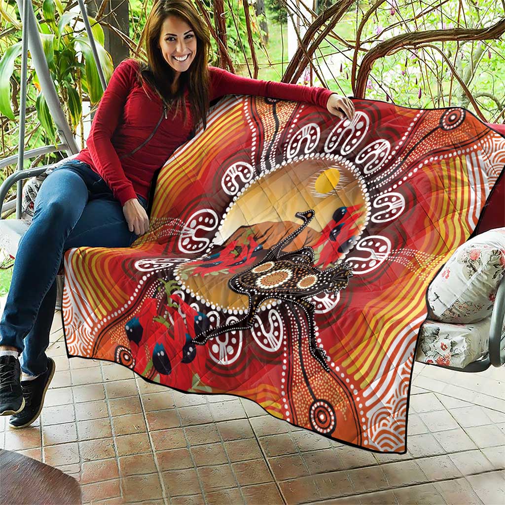 Sturt's Desert Pea And Emu Australia Quilt Uluru Aboriginal Art