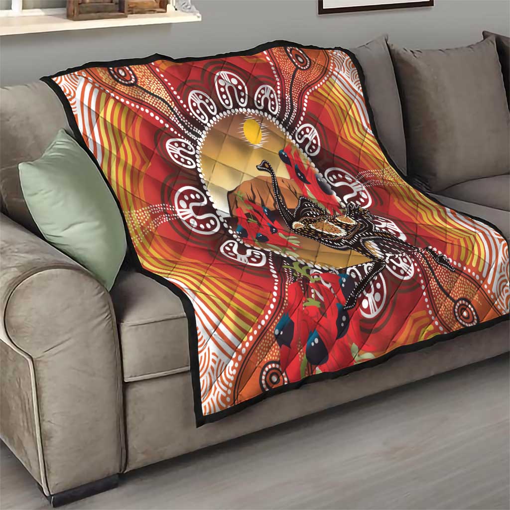 Sturt's Desert Pea And Emu Australia Quilt Uluru Aboriginal Art