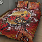 Sturt's Desert Pea And Emu Australia Quilt Bed Set Uluru Aboriginal Art