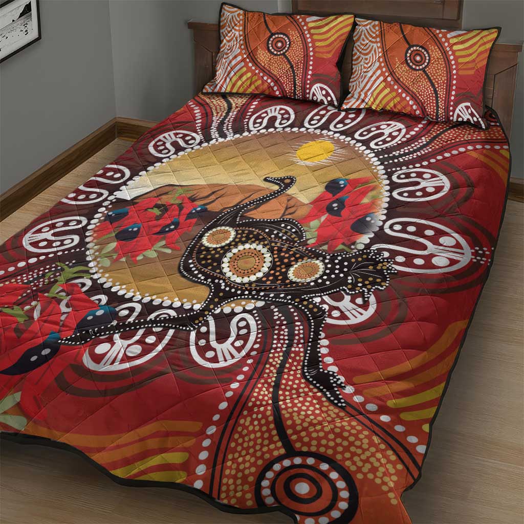 Sturt's Desert Pea And Emu Australia Quilt Bed Set Uluru Aboriginal Art
