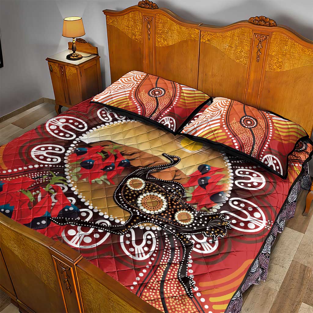 Sturt's Desert Pea And Emu Australia Quilt Bed Set Uluru Aboriginal Art