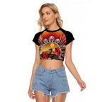 Sturt's Desert Pea And Emu Australia Raglan Cropped T Shirt Uluru Aboriginal Art