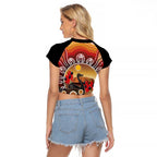 Sturt's Desert Pea And Emu Australia Raglan Cropped T Shirt Uluru Aboriginal Art