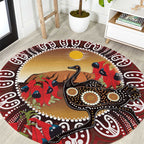 Sturt's Desert Pea And Emu Australia Round Carpet Uluru Aboriginal Art