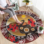 Sturt's Desert Pea And Emu Australia Round Carpet Uluru Aboriginal Art