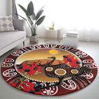 Sturt's Desert Pea And Emu Australia Round Carpet Uluru Aboriginal Art