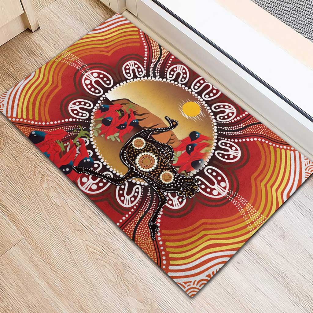 Sturt's Desert Pea And Emu Australia Rubber Doormat Uluru Aboriginal Art