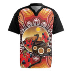 Sturt's Desert Pea And Emu Australia Rugby Jersey Uluru Aboriginal Art