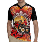 Sturt's Desert Pea And Emu Australia Rugby Jersey Uluru Aboriginal Art