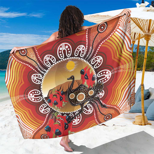 Sturt's Desert Pea And Emu Australia Sarong Uluru Aboriginal Art
