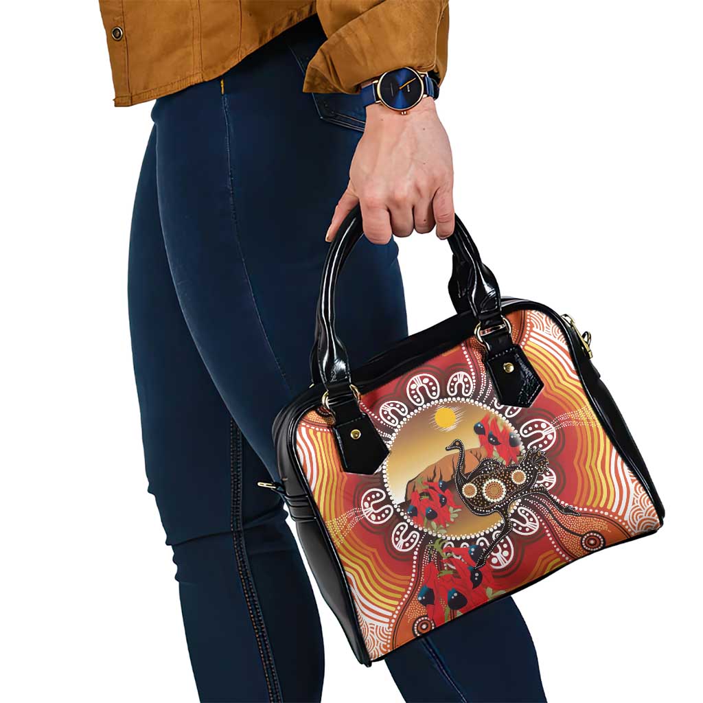 Sturt's Desert Pea And Emu Australia Shoulder Handbag Uluru Aboriginal Art