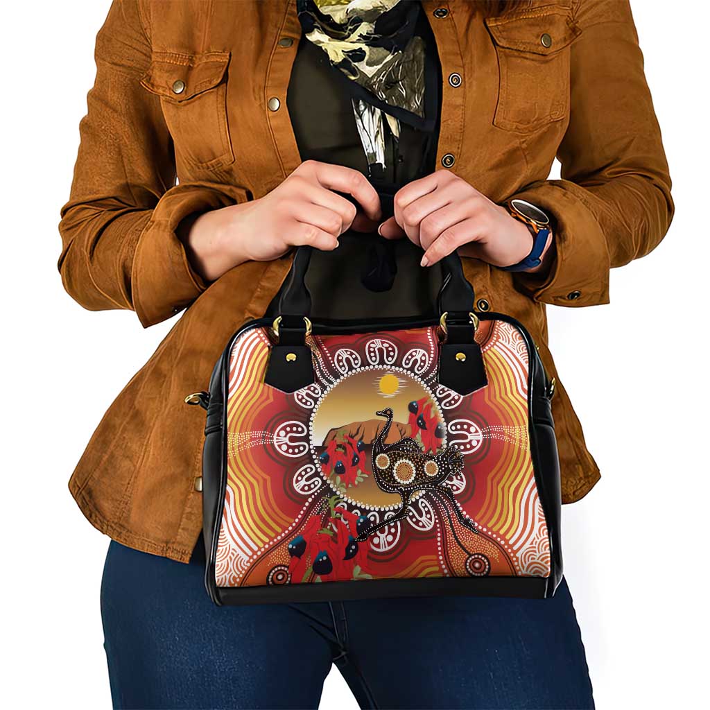Sturt's Desert Pea And Emu Australia Shoulder Handbag Uluru Aboriginal Art