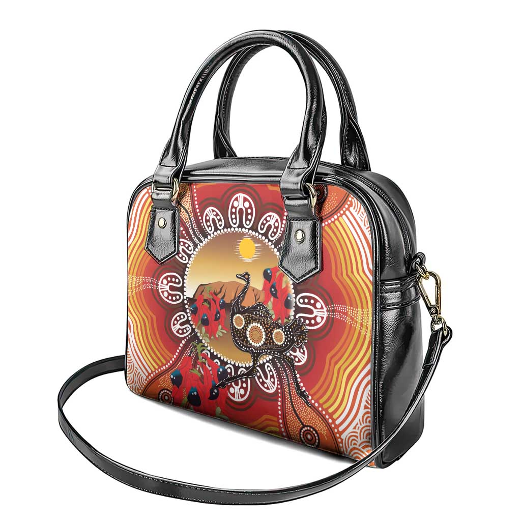 Sturt's Desert Pea And Emu Australia Shoulder Handbag Uluru Aboriginal Art