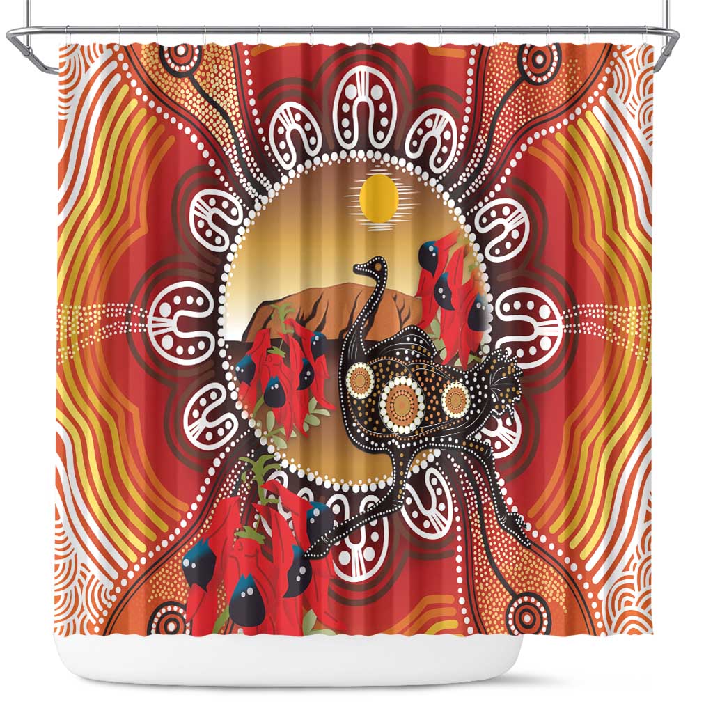 Sturt's Desert Pea And Emu Australia Shower Curtain Uluru Aboriginal Art