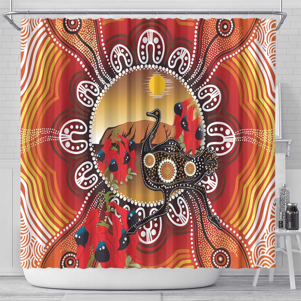Sturt's Desert Pea And Emu Australia Shower Curtain Uluru Aboriginal Art