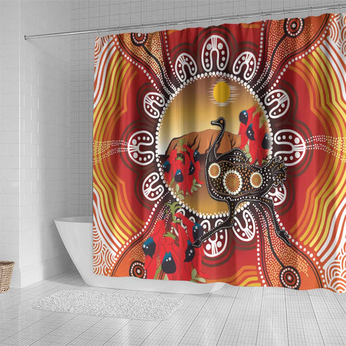 Sturt's Desert Pea And Emu Australia Shower Curtain Uluru Aboriginal Art