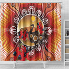 Sturt's Desert Pea And Emu Australia Shower Curtain Uluru Aboriginal Art