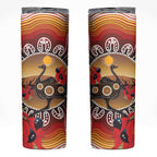 Sturt's Desert Pea And Emu Australia Skinny Tumbler Uluru Aboriginal Art