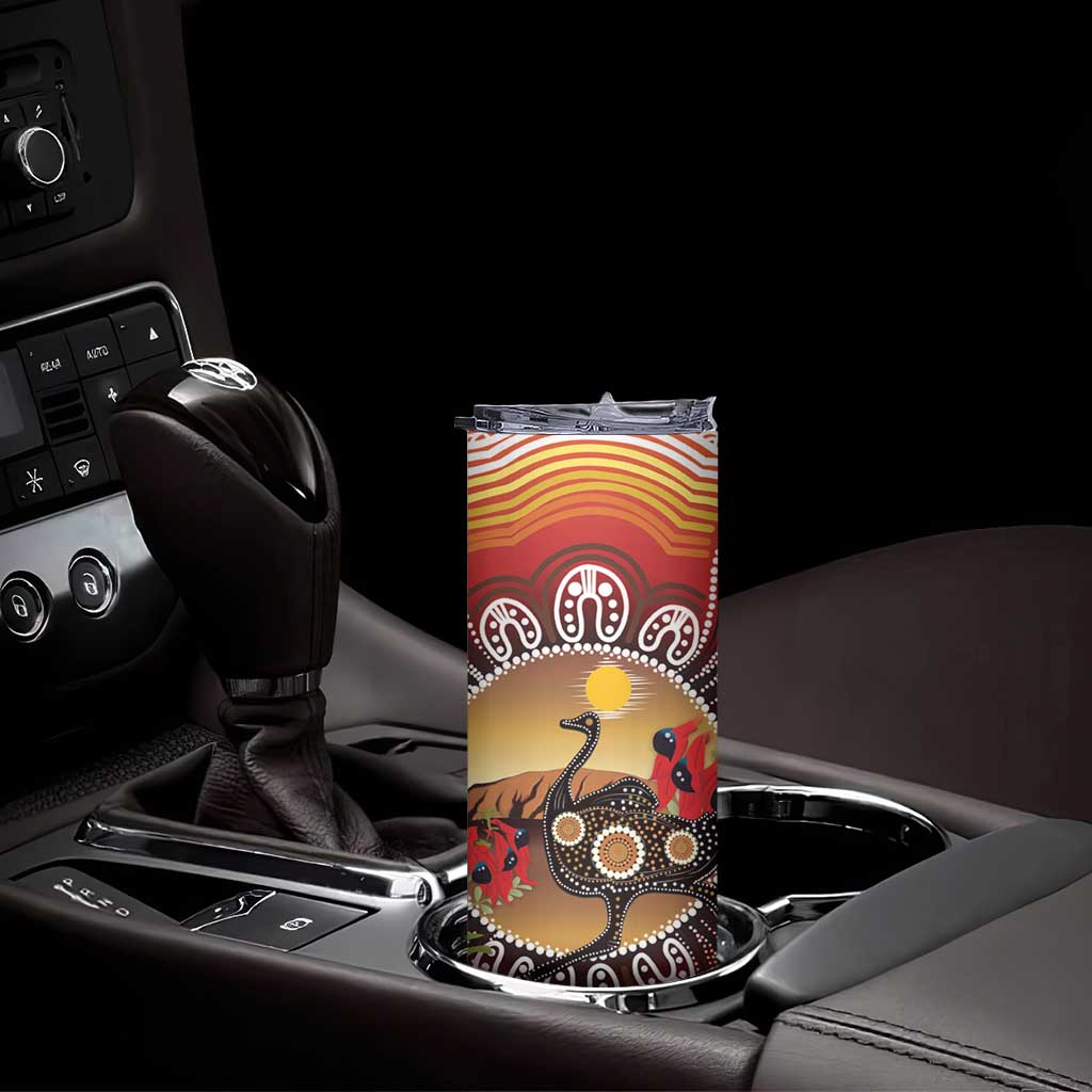 Sturt's Desert Pea And Emu Australia Skinny Tumbler Uluru Aboriginal Art