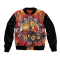 Sturt's Desert Pea And Emu Australia Sleeve Zip Bomber Jacket Uluru Aboriginal Art