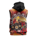 Sturt's Desert Pea And Emu Australia Sleeveless Hoodie Uluru Aboriginal Art - Aussie Hoodie