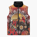 Sturt's Desert Pea And Emu Australia Sleeveless Puffer Jacket Uluru Aboriginal Art - Aussie Hoodie