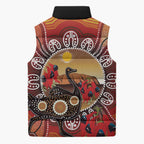Sturt's Desert Pea And Emu Australia Sleeveless Puffer Jacket Uluru Aboriginal Art - Aussie Hoodie