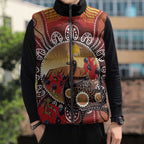 Sturt's Desert Pea And Emu Australia Sleeveless Puffer Jacket Uluru Aboriginal Art - Aussie Hoodie