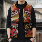 Sturt's Desert Pea And Emu Australia Sleeveless Puffer Jacket Uluru Aboriginal Art - Aussie Hoodie
