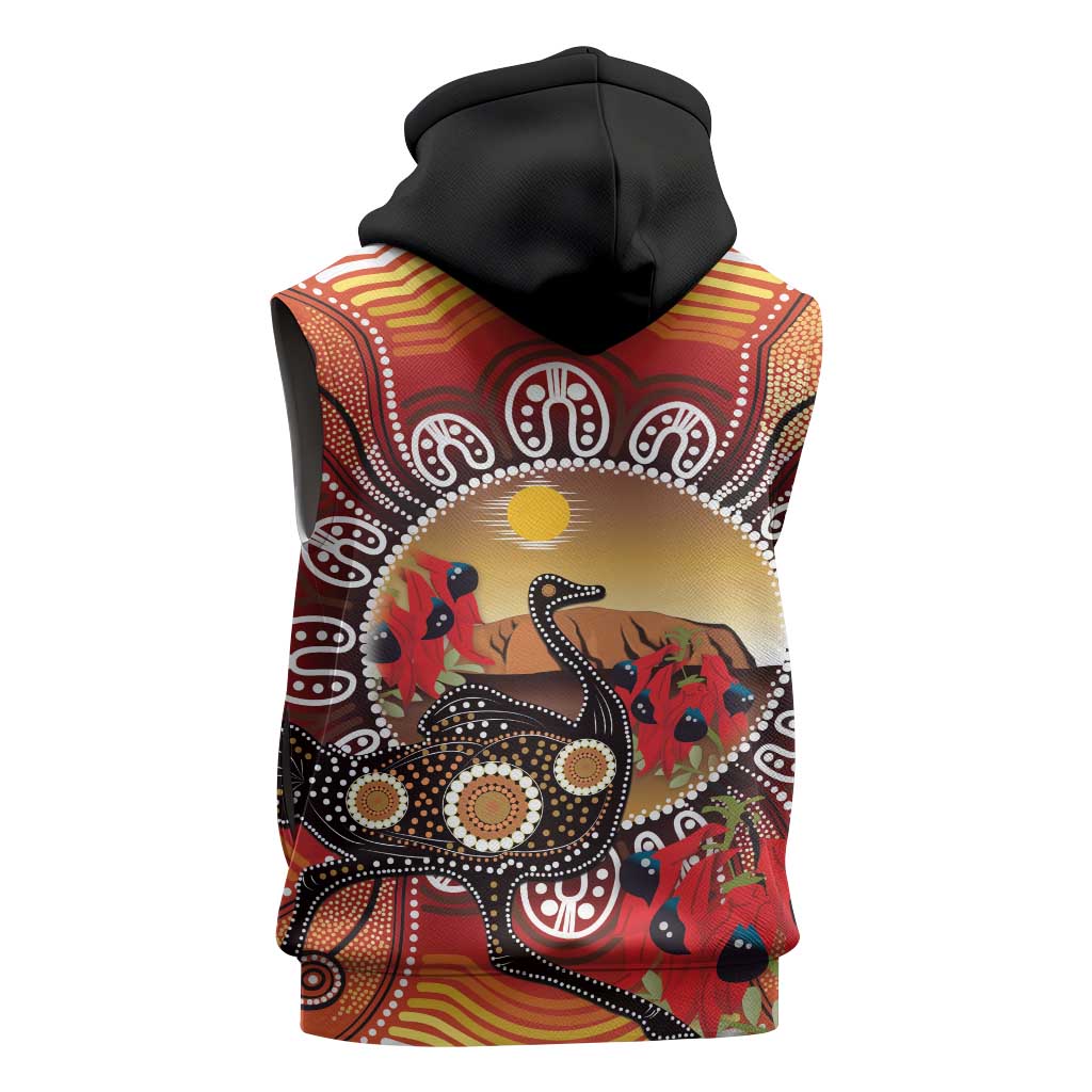 Sturt's Desert Pea And Emu Australia Sleeveless Zip Hoodie Uluru Aboriginal Art LT14