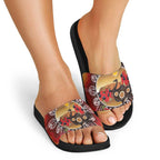 Sturt's Desert Pea And Emu Australia Slide Sandals Uluru Aboriginal Art - Aussie Hoodie