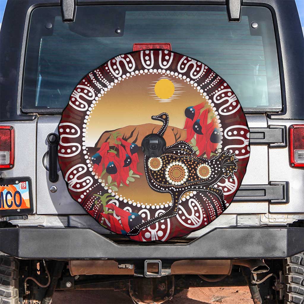 Sturt's Desert Pea And Emu Australia Spare Tire Cover Uluru Aboriginal Art