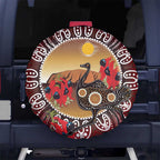 Sturt's Desert Pea And Emu Australia Spare Tire Cover Uluru Aboriginal Art