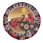 Sturt's Desert Pea And Emu Australia Spare Tire Cover Uluru Aboriginal Art