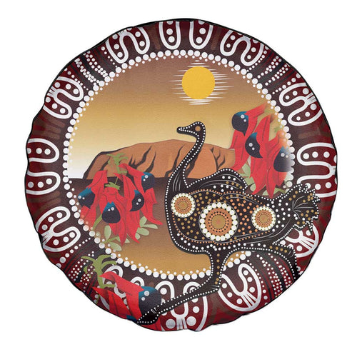 Sturt's Desert Pea And Emu Australia Spare Tire Cover Uluru Aboriginal Art