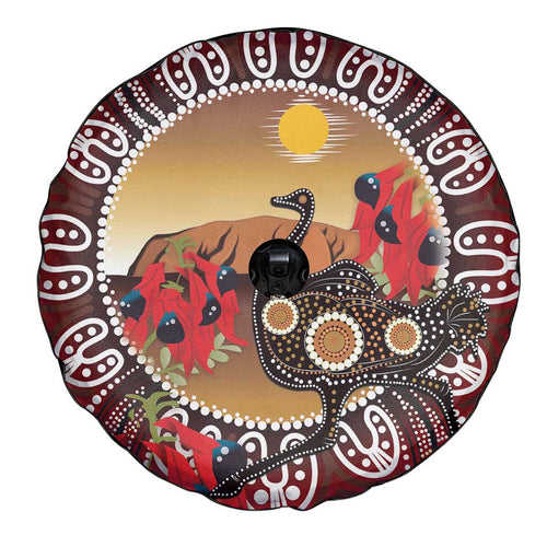Sturt's Desert Pea And Emu Australia Spare Tire Cover Uluru Aboriginal Art