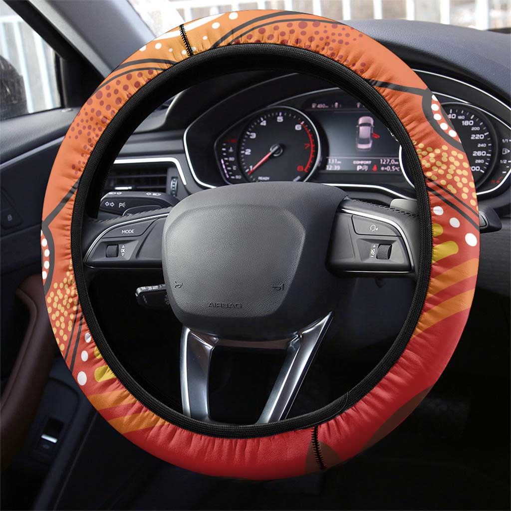 Sturt's Desert Pea And Emu Australia Steering Wheel Cover Uluru Aboriginal Art