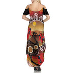 Sturt's Desert Pea And Emu Australia Summer Maxi Dress Uluru Aboriginal Art