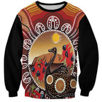 Sturt's Desert Pea And Emu Australia Sweatshirt Uluru Aboriginal Art