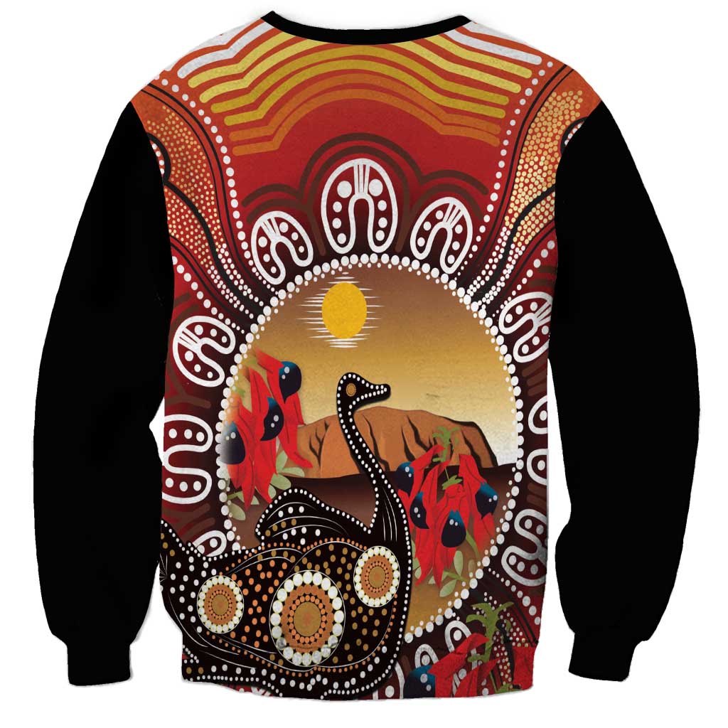 Sturt's Desert Pea And Emu Australia Sweatshirt Uluru Aboriginal Art