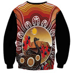 Sturt's Desert Pea And Emu Australia Sweatshirt Uluru Aboriginal Art