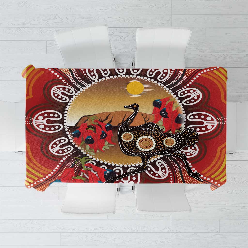Sturt's Desert Pea And Emu Australia Tablecloth Uluru Aboriginal Art