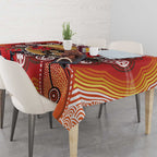 Sturt's Desert Pea And Emu Australia Tablecloth Uluru Aboriginal Art