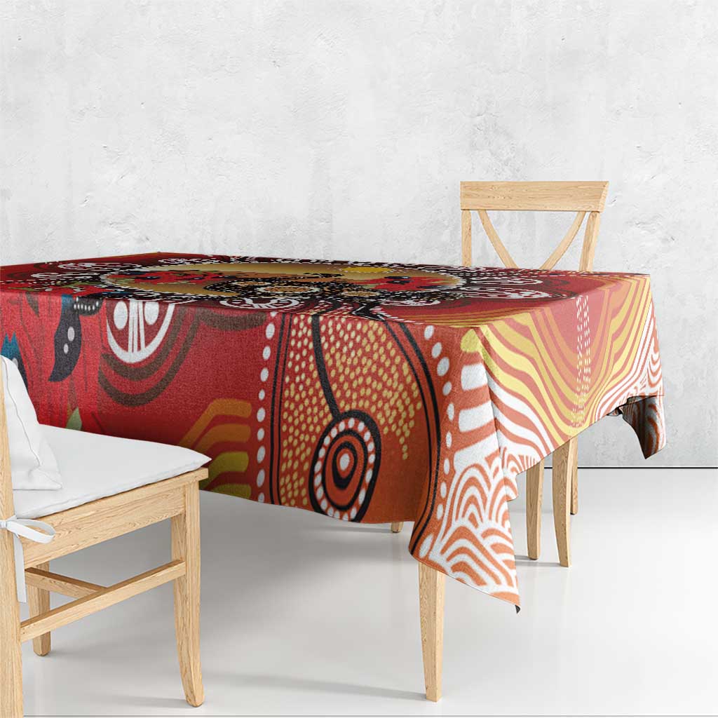 Sturt's Desert Pea And Emu Australia Tablecloth Uluru Aboriginal Art
