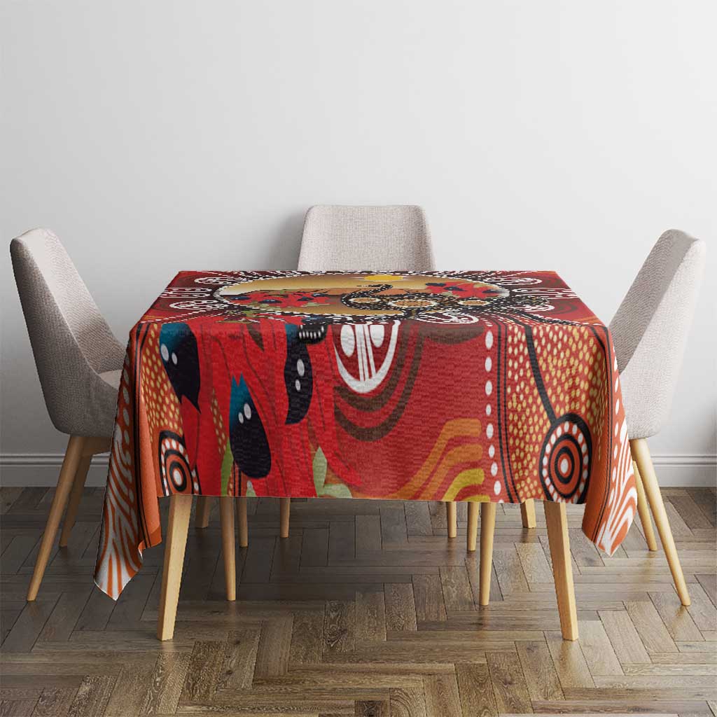 Sturt's Desert Pea And Emu Australia Tablecloth Uluru Aboriginal Art