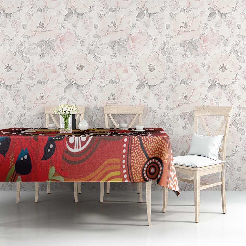 Sturt's Desert Pea And Emu Australia Tablecloth Uluru Aboriginal Art