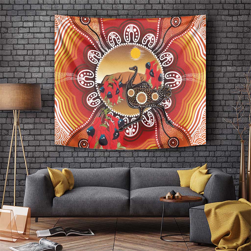 Sturt's Desert Pea And Emu Australia Tapestry Uluru Aboriginal Art