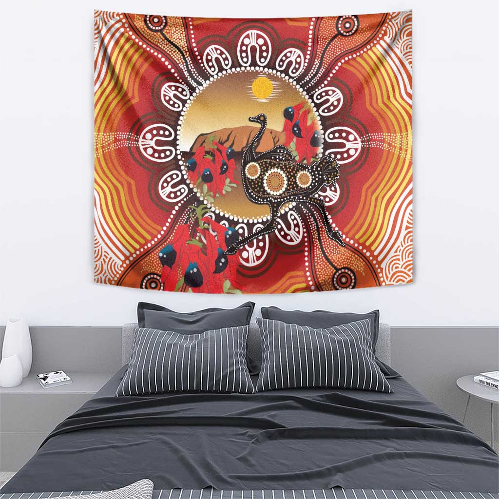 Sturt's Desert Pea And Emu Australia Tapestry Uluru Aboriginal Art